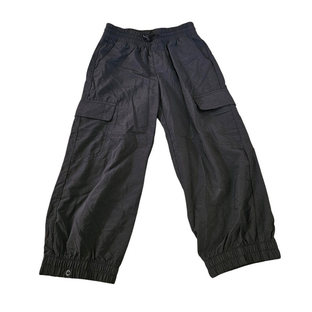 Kids Parachute Cargo Pants Black Nylon Girl Size S 6-7 Elastic Waist